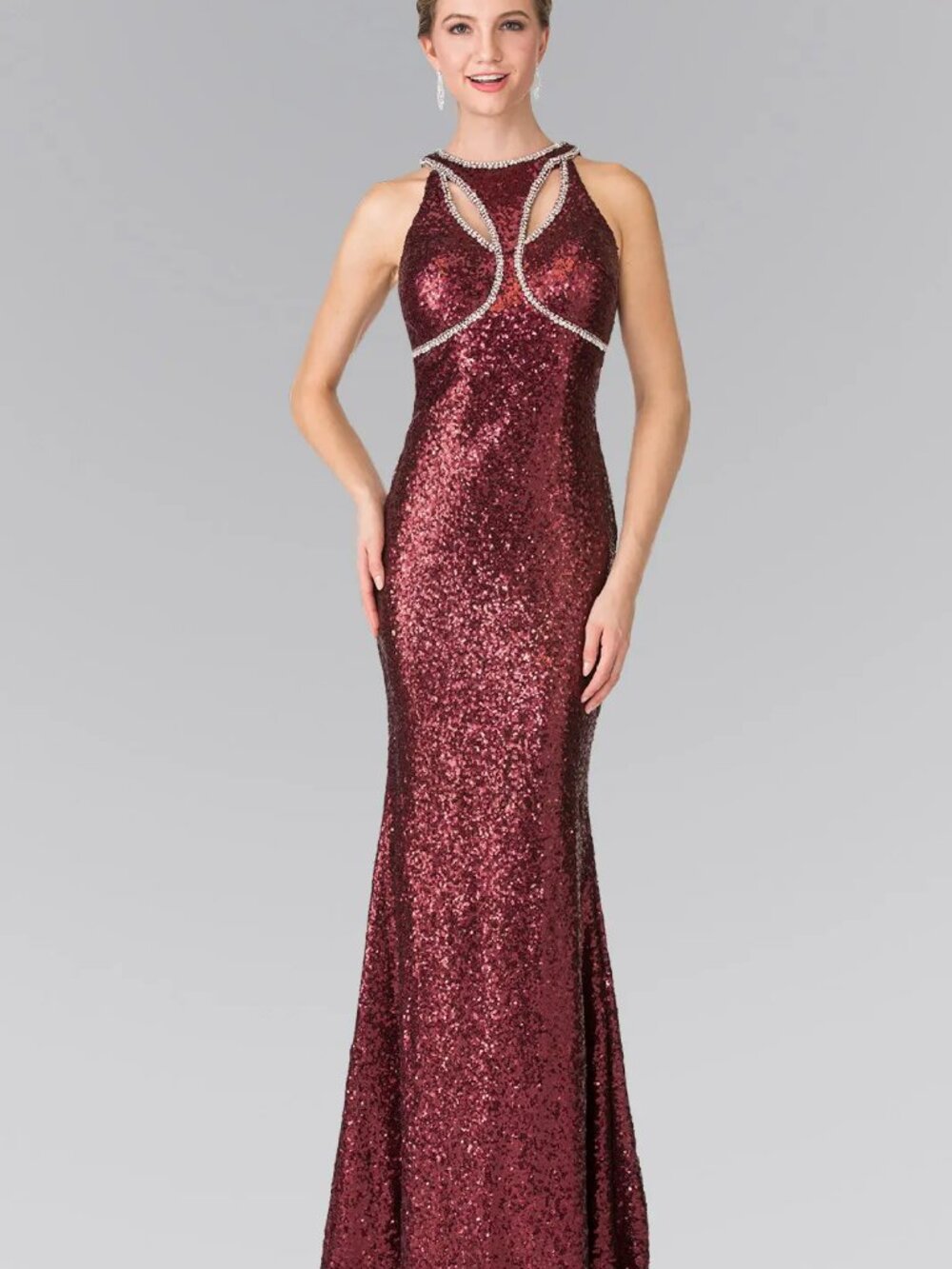 NEW BURGUNDY Sequin Evening Gown Floor Length Embellished GL2217